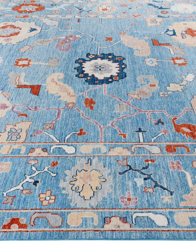 Oushak One-of-a-Kind Hand-Knotted Area Rug Light Blue, 9'2" x 12'8"