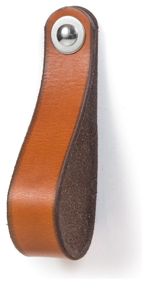 Leather Drawer Pull, The Hawthorne, Honey, Large, Nickel