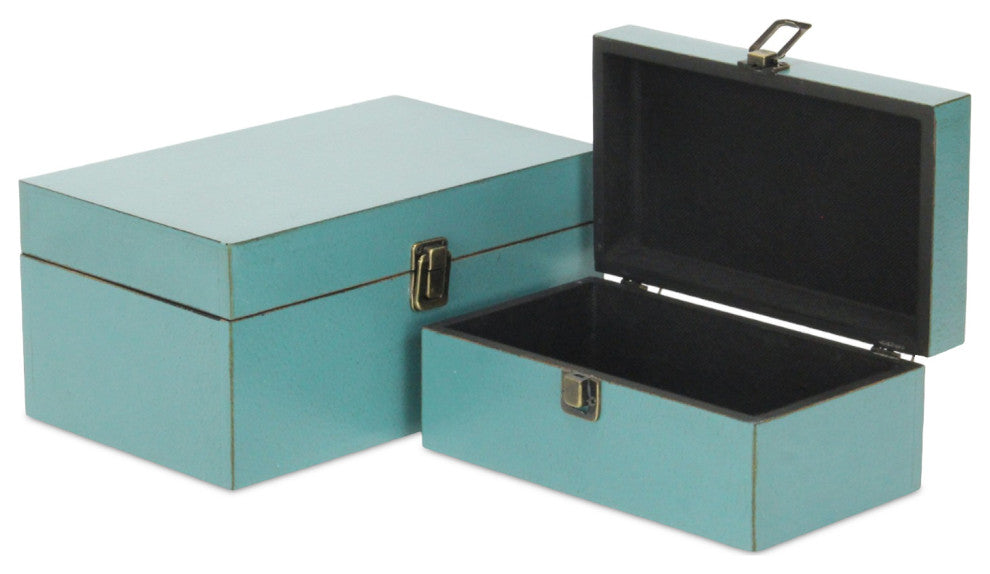 Wooden Keepsake Boxes, Set of 2, Teal