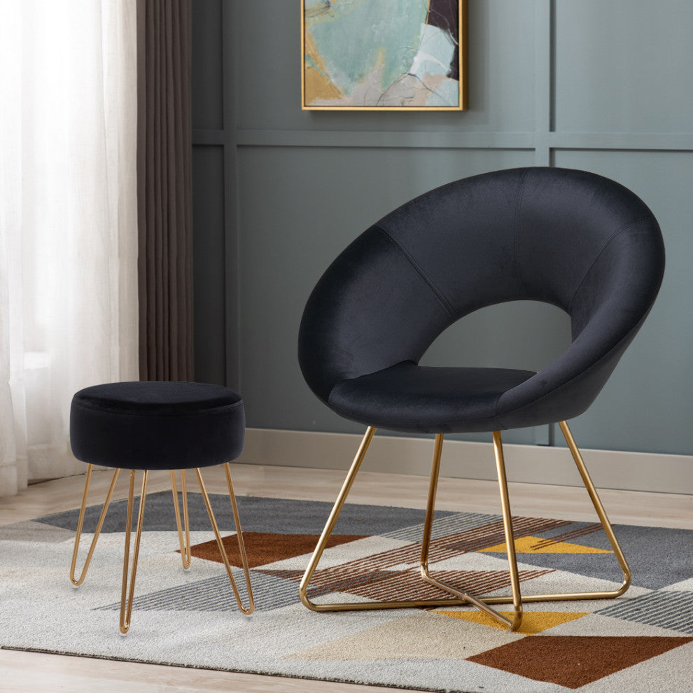 Golden Hairpin Legs Vanity Stool, Black