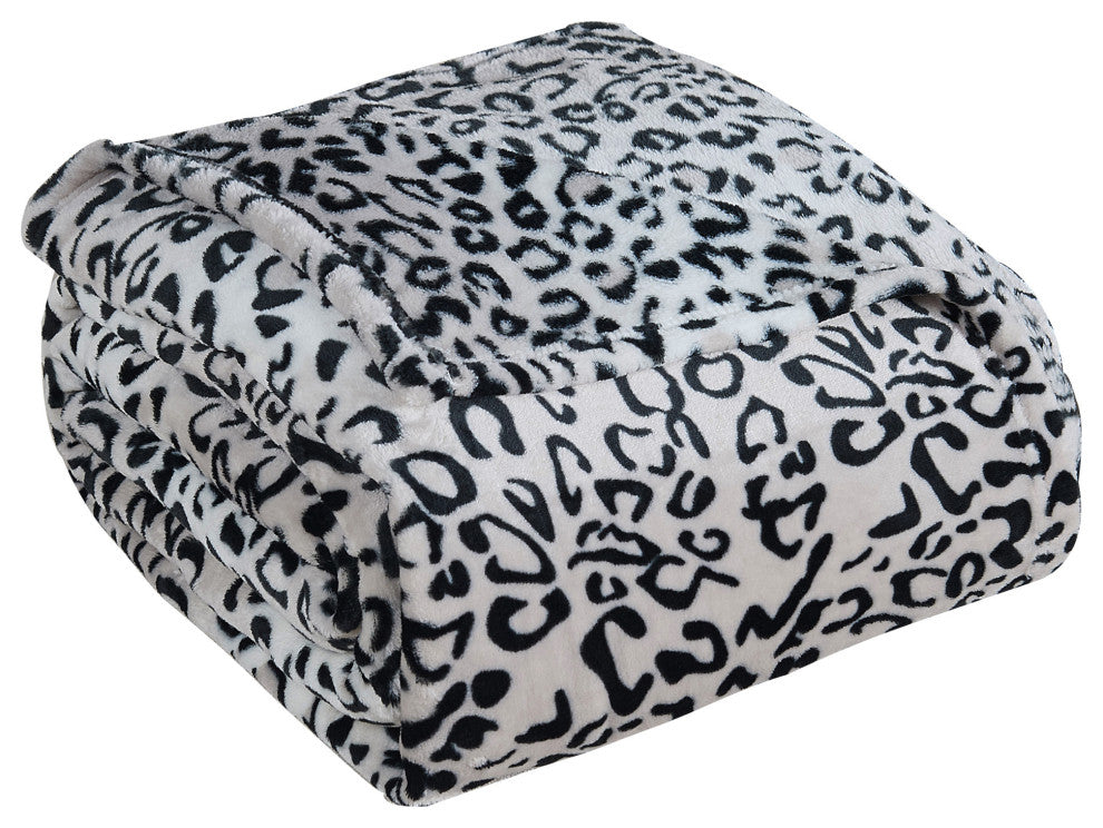 Black White Leopard Safari Flannel Fleece Blanket, Twin