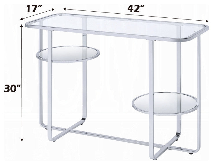 ACME Hollo Sofa Table, Chrome and Glass