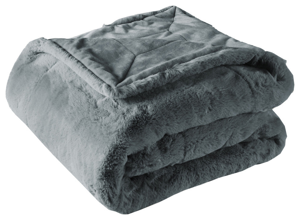 Heavy Faux Fur Throw, Charcoal, 50"x60"