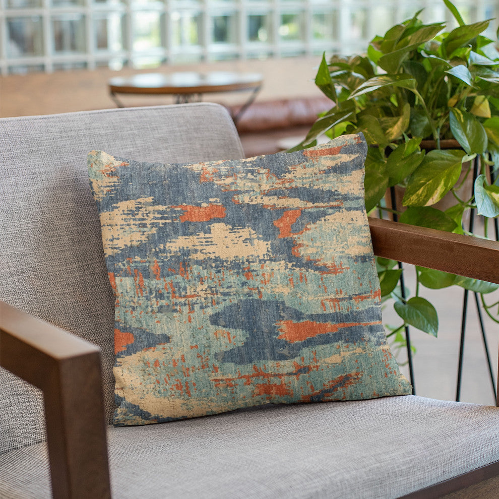 Plutus Blue Hidden Velvet Damask Luxury Throw Pillow, 22"x22"