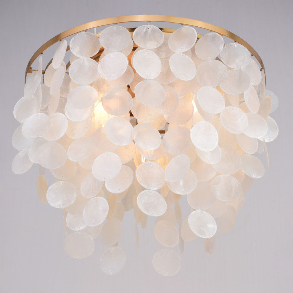 Elsa Capiz Shell 16" 3 Light Flush Mount Natural Brass