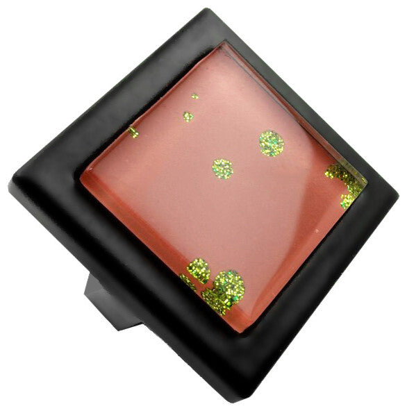 Red Terra Cotta Iridescent Nova Crystal Glass Black Metal Square Manor Knob