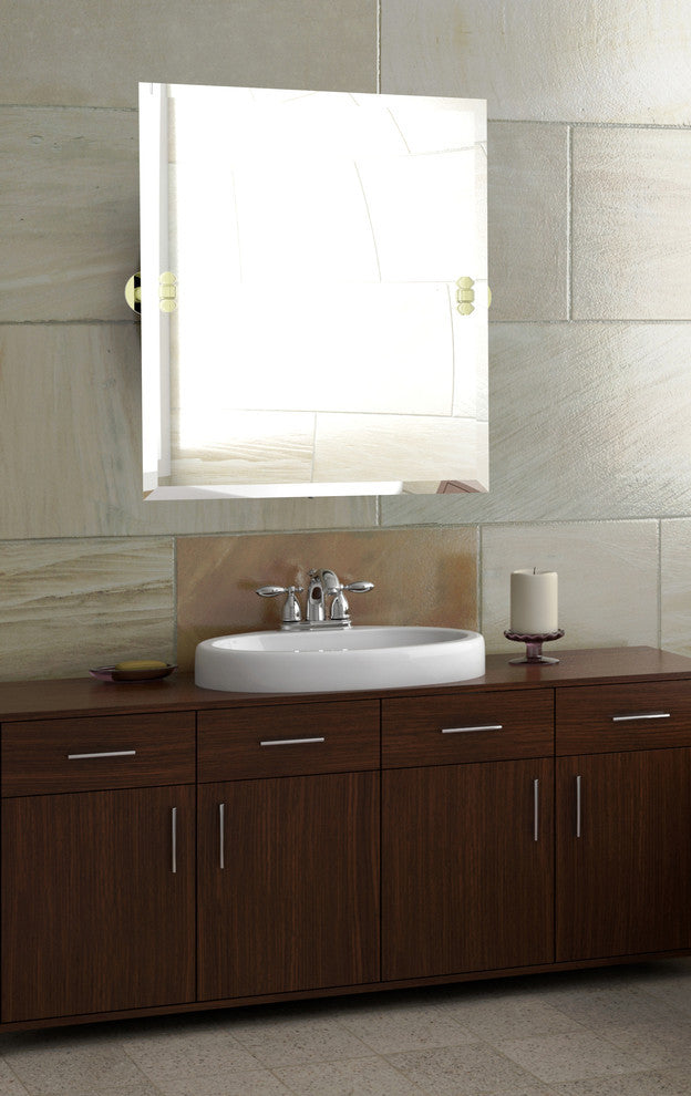 Frameless Rectangular Beveled Edge Tilt Mirror, Antique Pewter