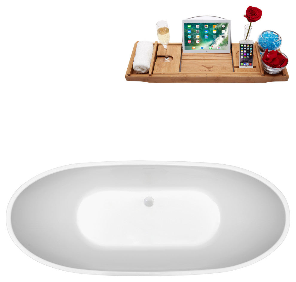 62'' Streamline N590 Freestanding Tub, Tray, Internal Drain, Pop-Up: White