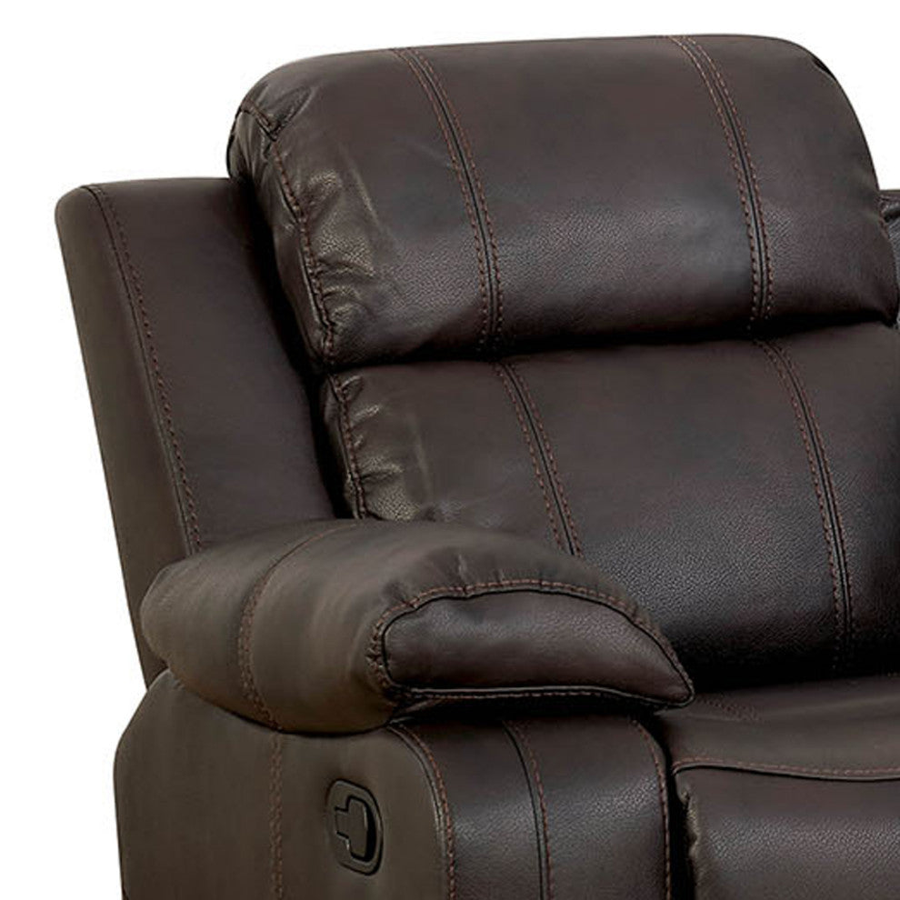 Benzara BM177920 Contemporary Style Double Recliner Sofa With Cup Holders, Brown