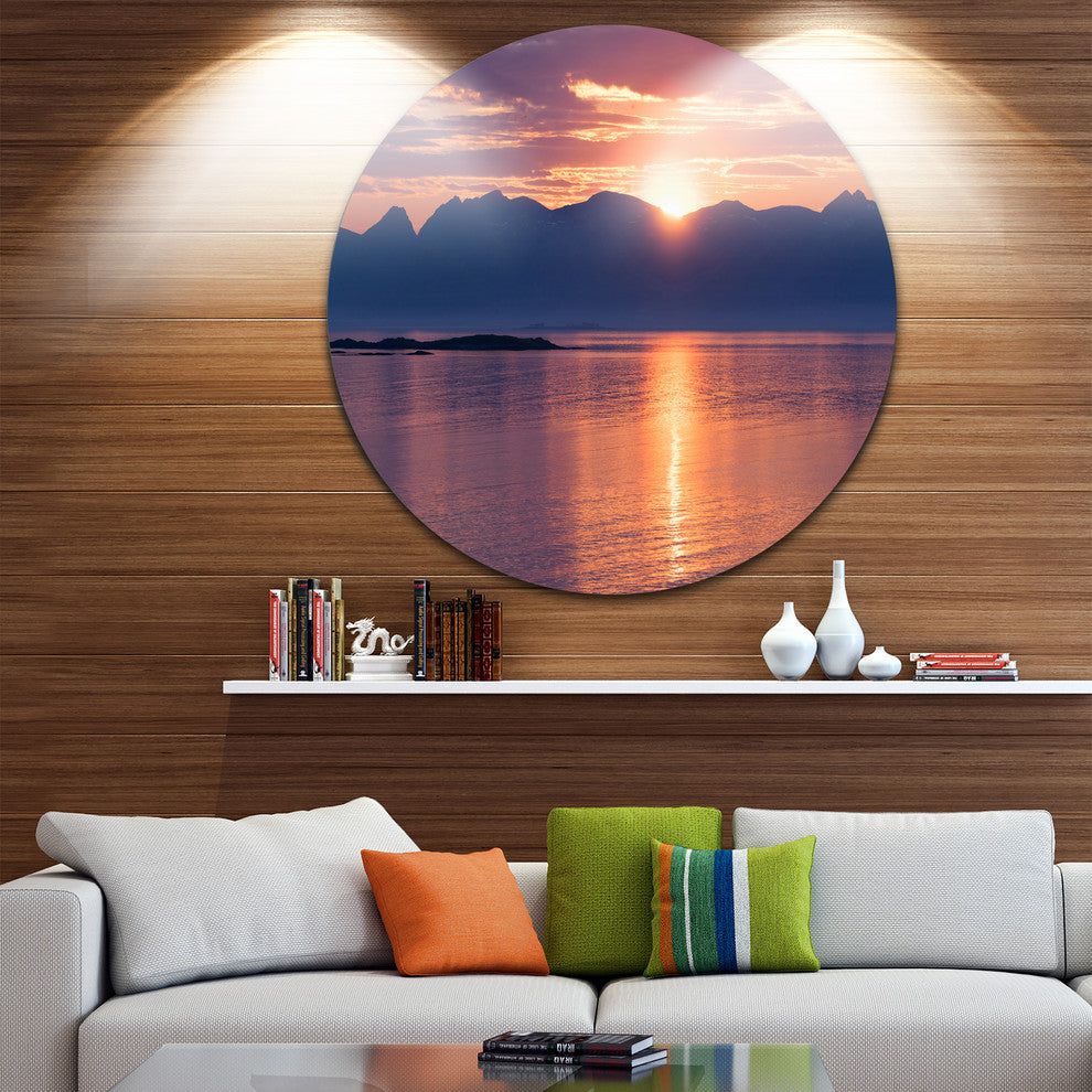 Norwegian Seashore At Sunset, Seascape Disc Metal Wall Art, 23"