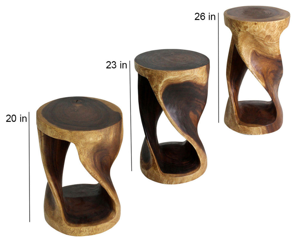 Haussmann Round Wood Twist Accent Table 14 in DIA x 26 in High Walnut Oil