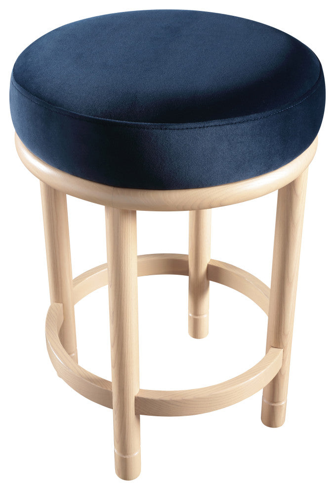 Monette Upholstered Bar and Counter Stool, Navy, Velvet, Natural Finish
