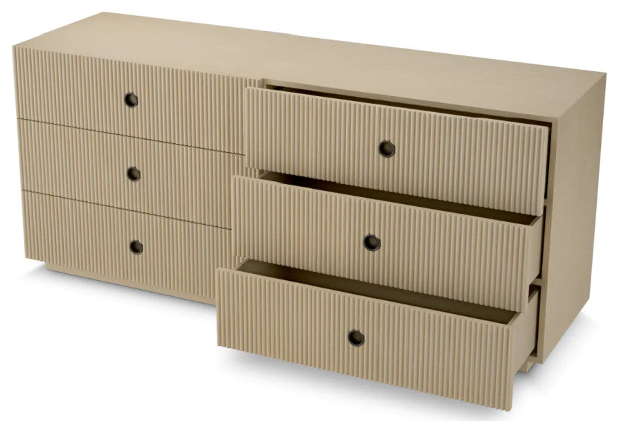 Ribbed Wood 6-Drawer Chest, Eichholtz Dimitrios, Brown