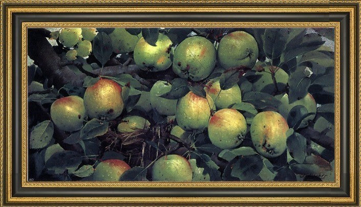Joseph Decker Green Apples Framed Premium Canvas Print, 14"x28"