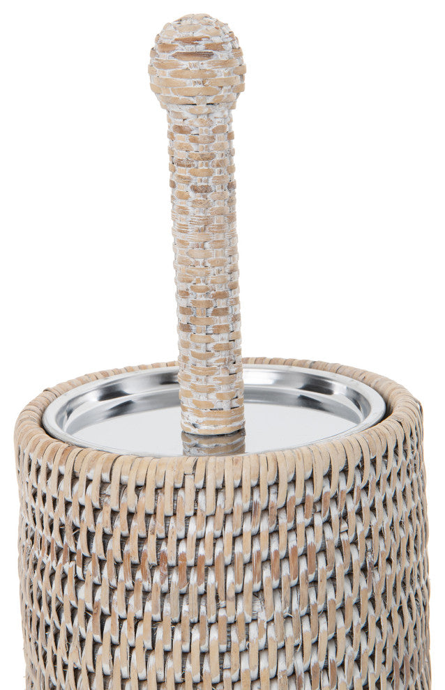 La Jolla Rattan Toilet Brush with Stand, Honey-Brown, White