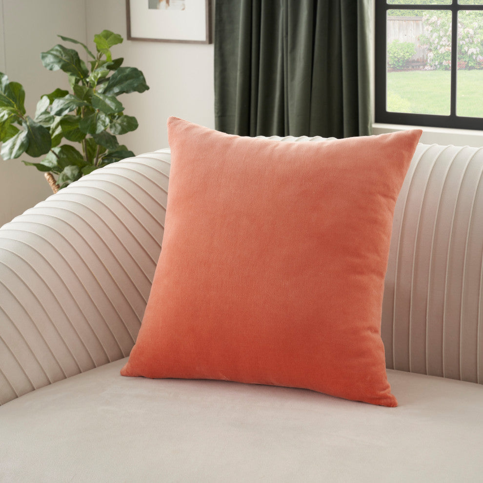 Nourison Home 20"x20" Sofia Solid Revers Velvet Coral Throw Pillows