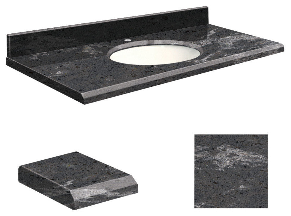 Quartz 37"x22" 1 Sink Vanity Top, Single Faucet Hole, Milky Way, White Bowl