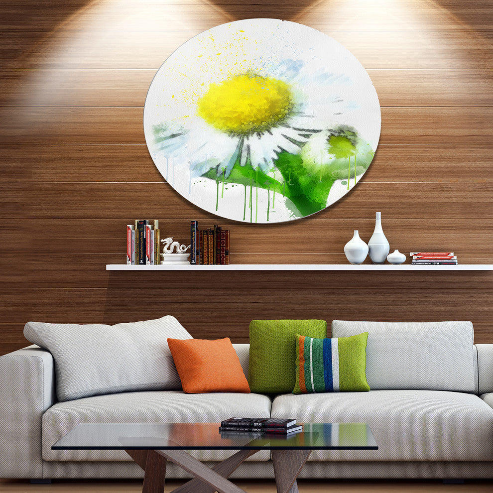 Yellow Chamomile Sketch Watercolor, Floral Round Wall Art, 36"