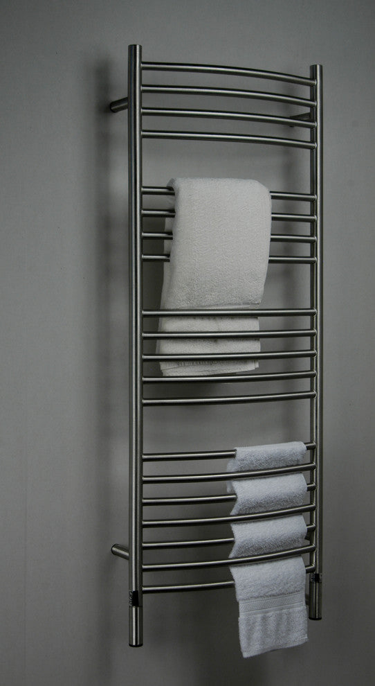 Hardwired Towel Warmer With Programmable Timer, Amba Jeeves D Curved, Brushed