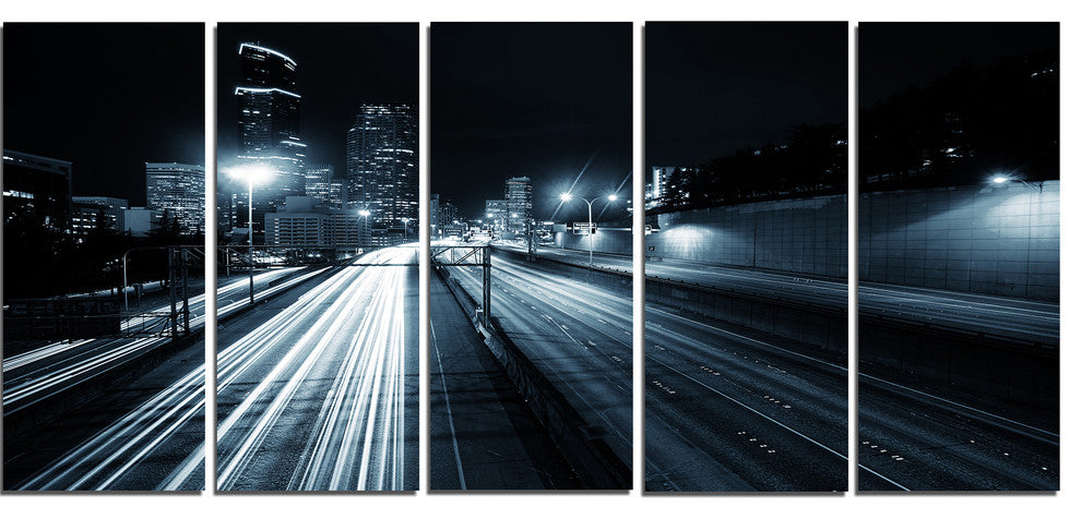 "Illuminated Traffic Trail in Downtown Seattle" Art, 60"x28", 5-Panels