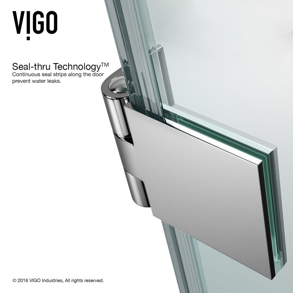 VIGO Rialto 34" W x 58" H Frameless Hinged Tub Door, Chrome, Clear Glass