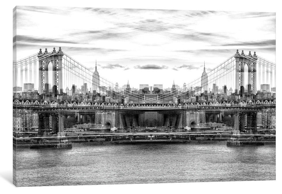 "New York Reflection Manhattan Bridge BW" by Philippe Hugonnard, 26x18x1.5