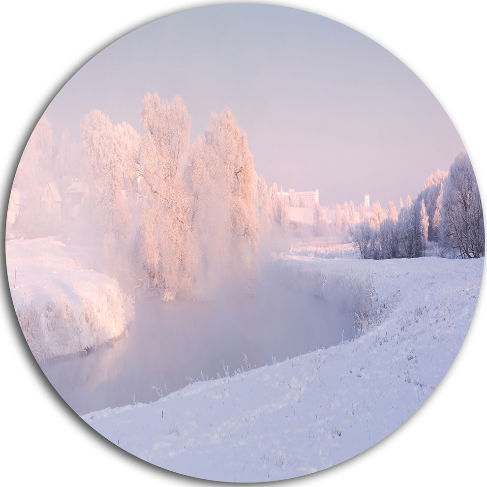 Frosty Winter Sunshine Panorama, Landscape Round Wall Art, 11"