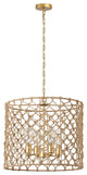 Gold 4-Light Adjustable Pendant Light Fixture With Hemp Rope Woven Craft
