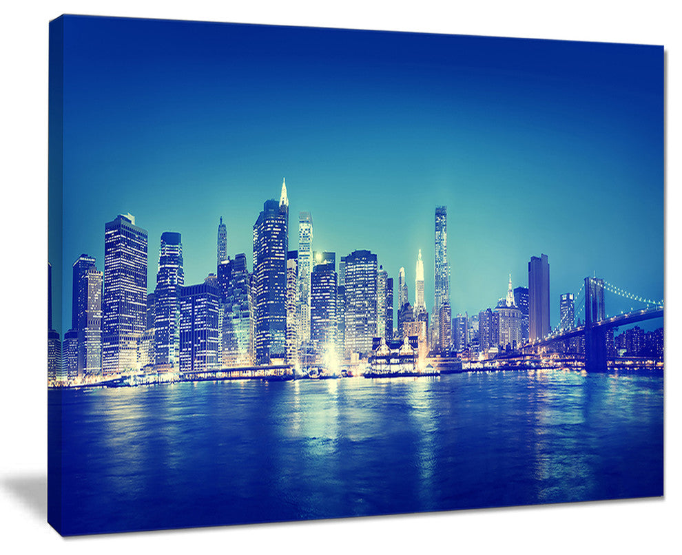 "Blue New York City at Night" Panorama Cityscape Canvas Print20"x12"