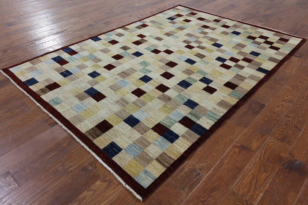 6'x8' Persian Gabbeh Hand Knotted Oriental Rug, P2621