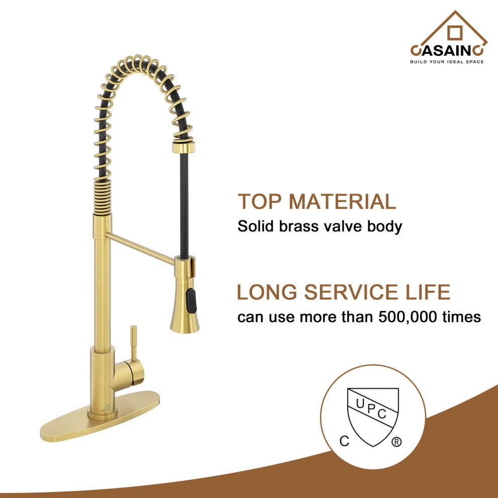 Kitchen Faucet Spring Pull Down Sprayer Dual-Function Spray Head Brushed Gold