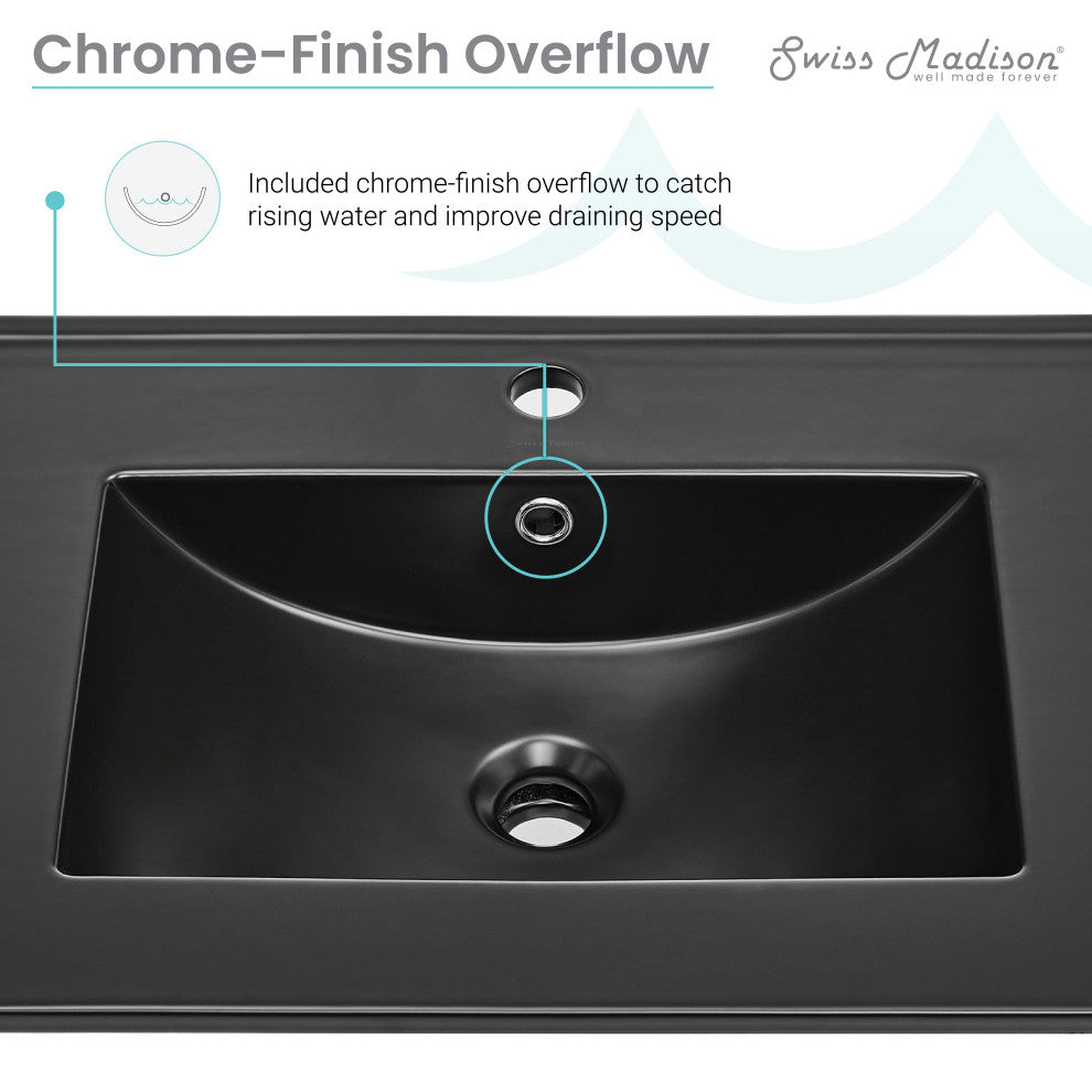 Ceramic Vanity Top 24" With Single Faucet Hole, Matte Black