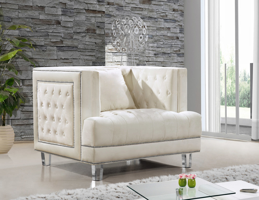 Lucas Velvet Upholstered Chair, Cream