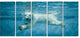 Polar Bear Swimming under Water, Large Animal Canvas Artwork, 60"x28", 5 Panels