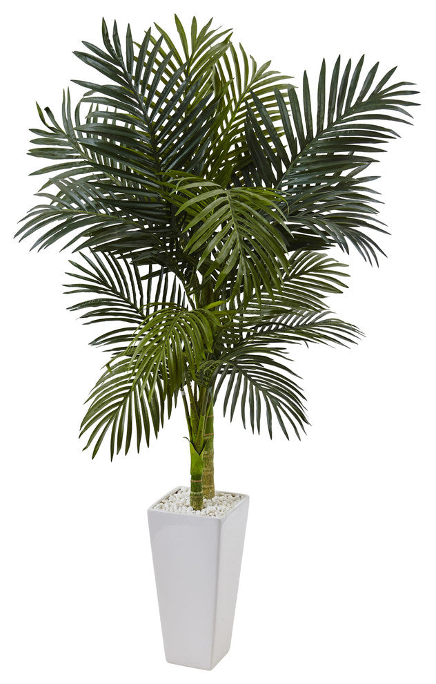 5' Golden Cane Palm Artificial Tree, White Tower Planter