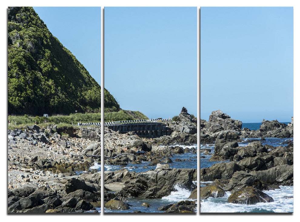 "Beautiful New Zealand Rocky Beach" Metal Wall Art, 3 Panels, 36"x28"