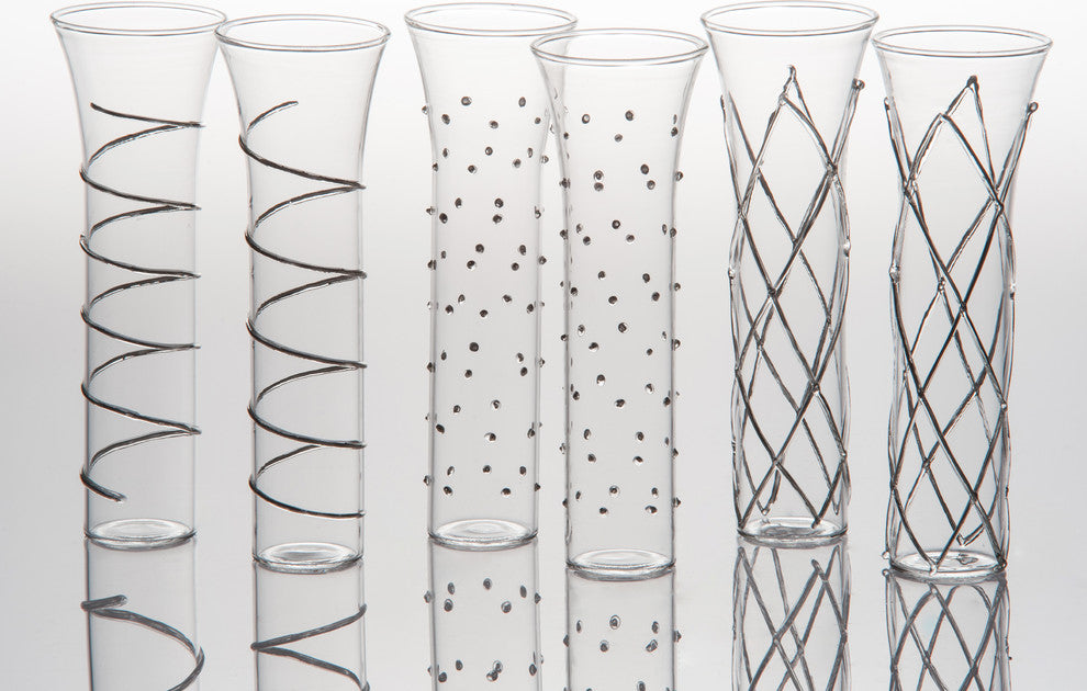 Razzle Dazzle Assorted Stemless Flutes, 6-Piece Set, Silver