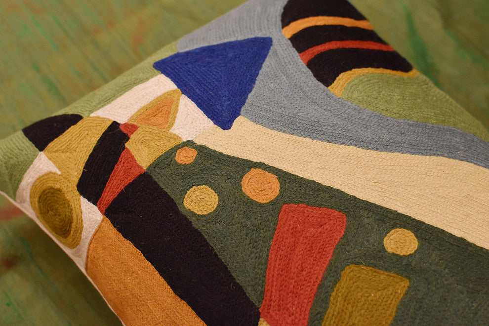 Lumbar Kandinsky Throw Pillow Cover Composition VII Green Rectangle Wool 14"³x20"³