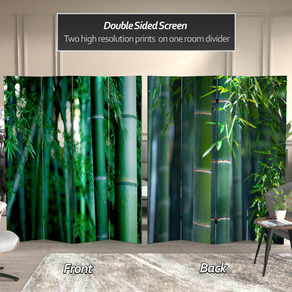 6' Tall Double Sided Bamboo Tree Canvas Room Divider 4 Panel