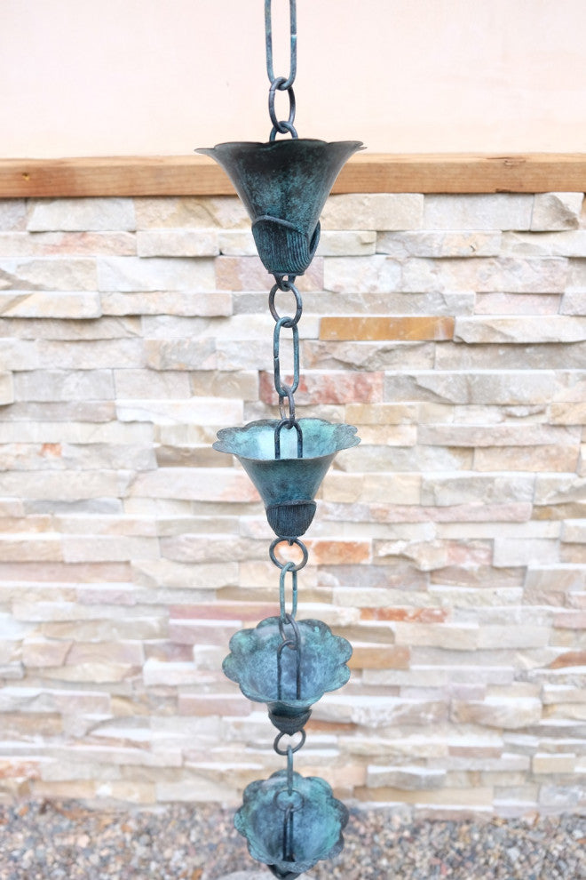 Patina Kanji Cups Rain Chain With Installation Kit, 10 Foot