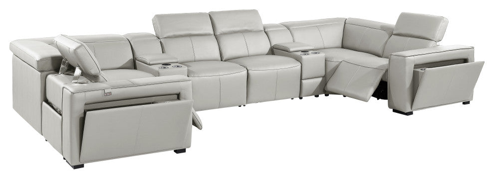 Niccolo Italian Leather 8-Piece U-Shaped 2 Power Reclining Sectional, Light Gray