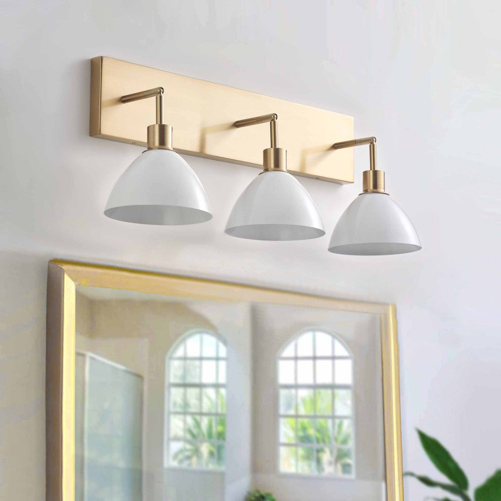 Modern 3-Light Bathroom Vanity Light Over Mirror with White Shades, Gold