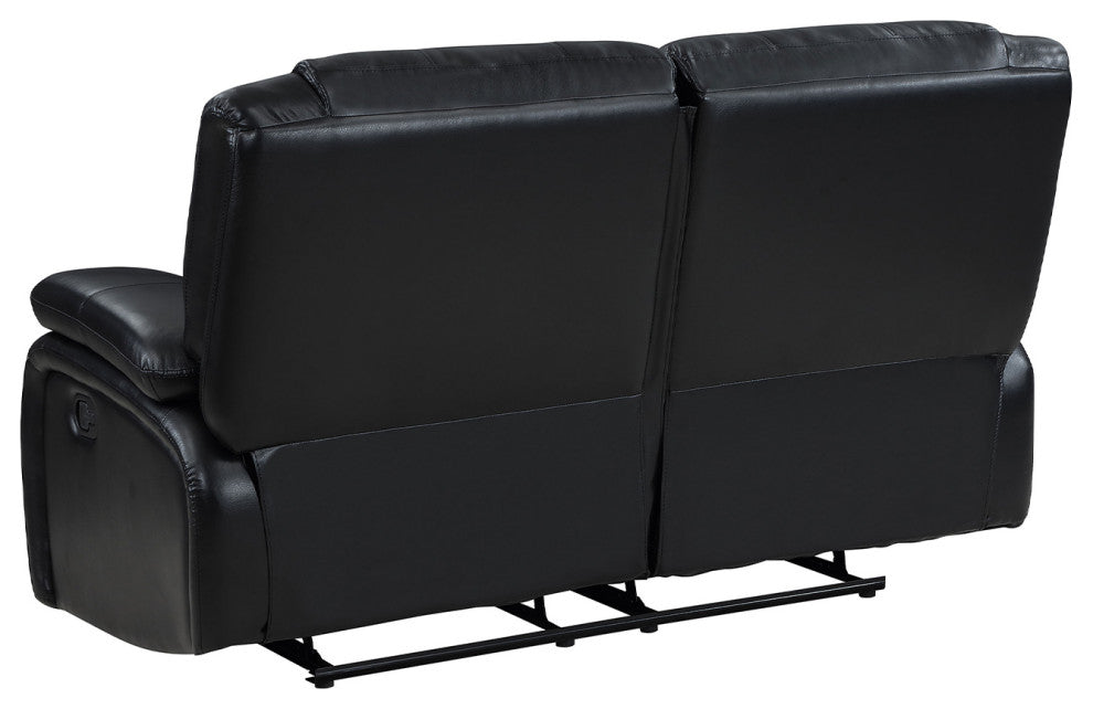 Faux Leather Manual Motion Reclining Loveseat With Pillow Top Armrests, Black
