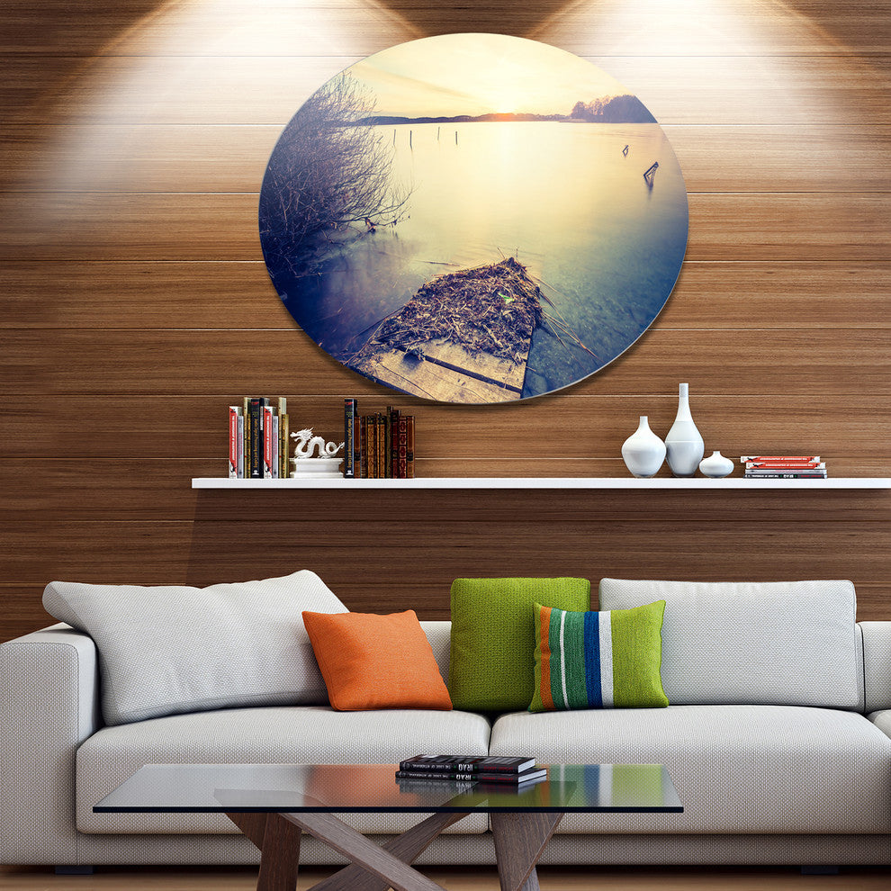 Amazing Sunset Over Clam Lake, Landscape Round Metal Wall Art, 38"