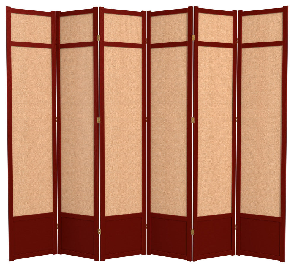 7' Tall Jute Shoji Screen, 6 Panel, Rosewood