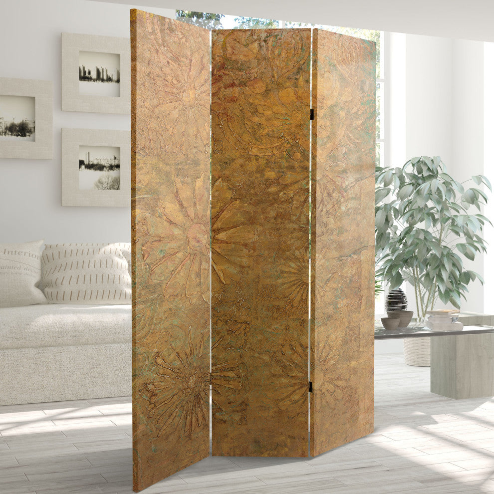 6' Tall Gilded Flowers Canvas Room Divider