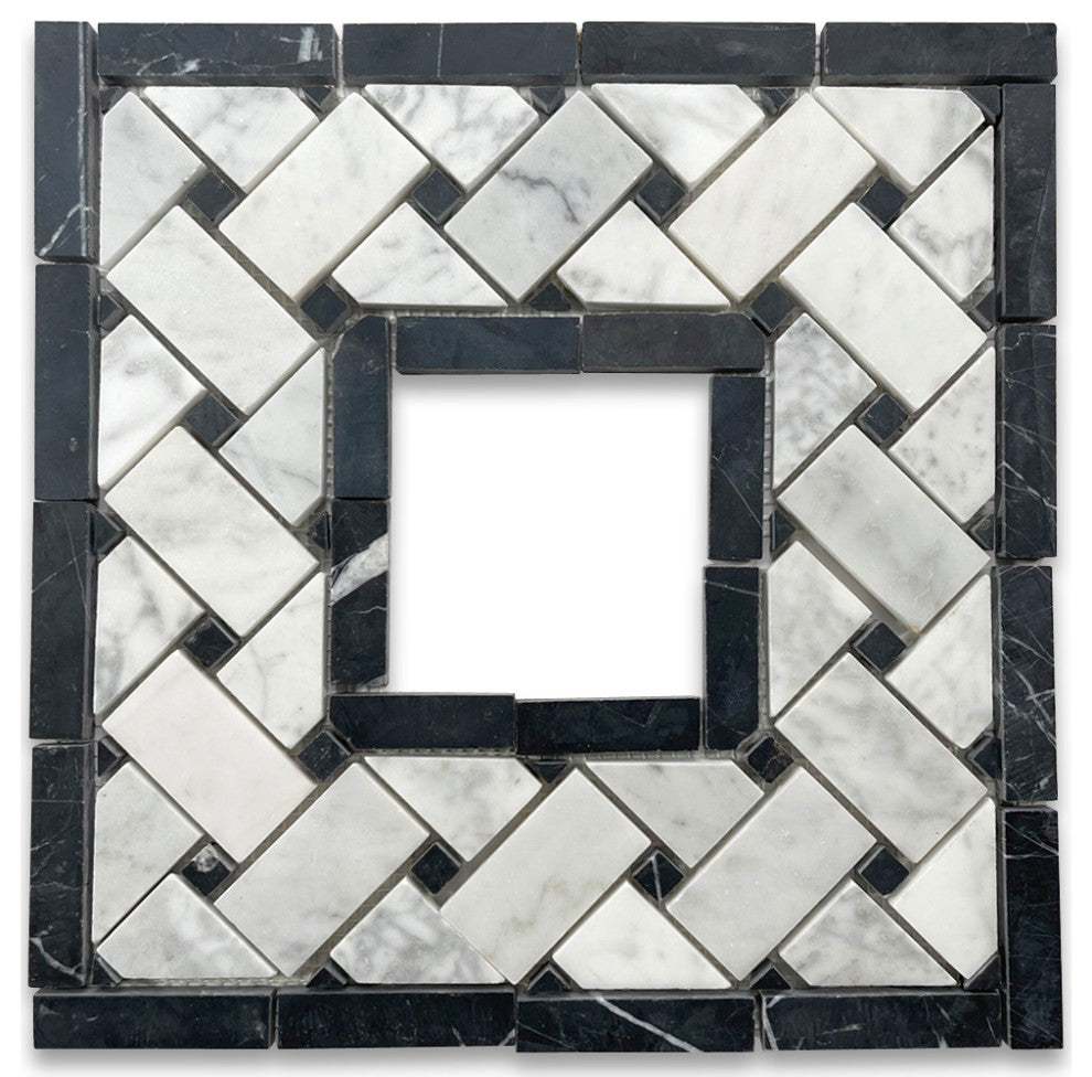 Carrara Venato Carrera Marble 4x4 Basketweave Mosaic Corner Honed, 1 sheet