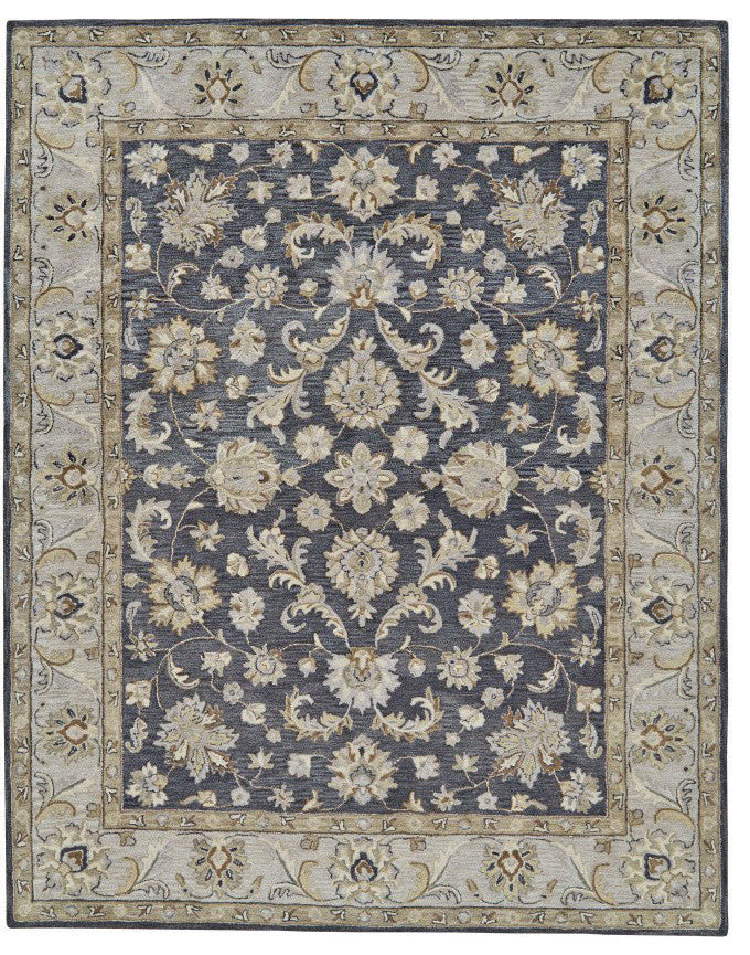 Weave & Wander Botticino Traditional Persian Wool Rug, Charcoal, 3'6"x5'6"