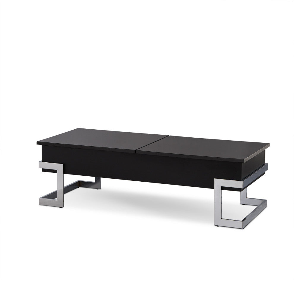 47"x20"x14-24" Black and Chrome Particle Board Coffee Table