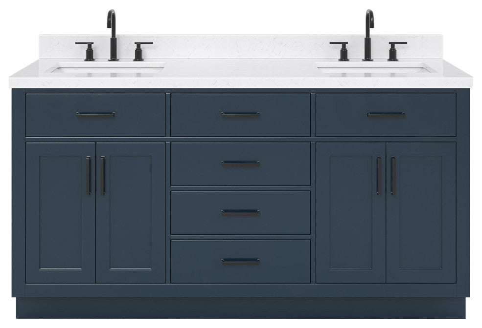 Ariel Hepburn 66" Double Rectangle Sinks Vanity, Carrara Quartz